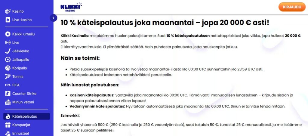 klikki kasino bonus