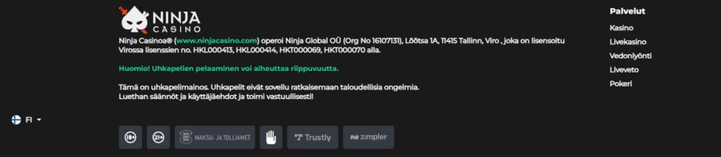 ninja casino lisenssi luotettavuus