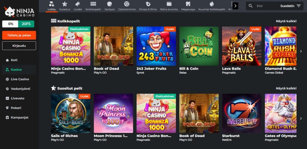 ninja casino pelit